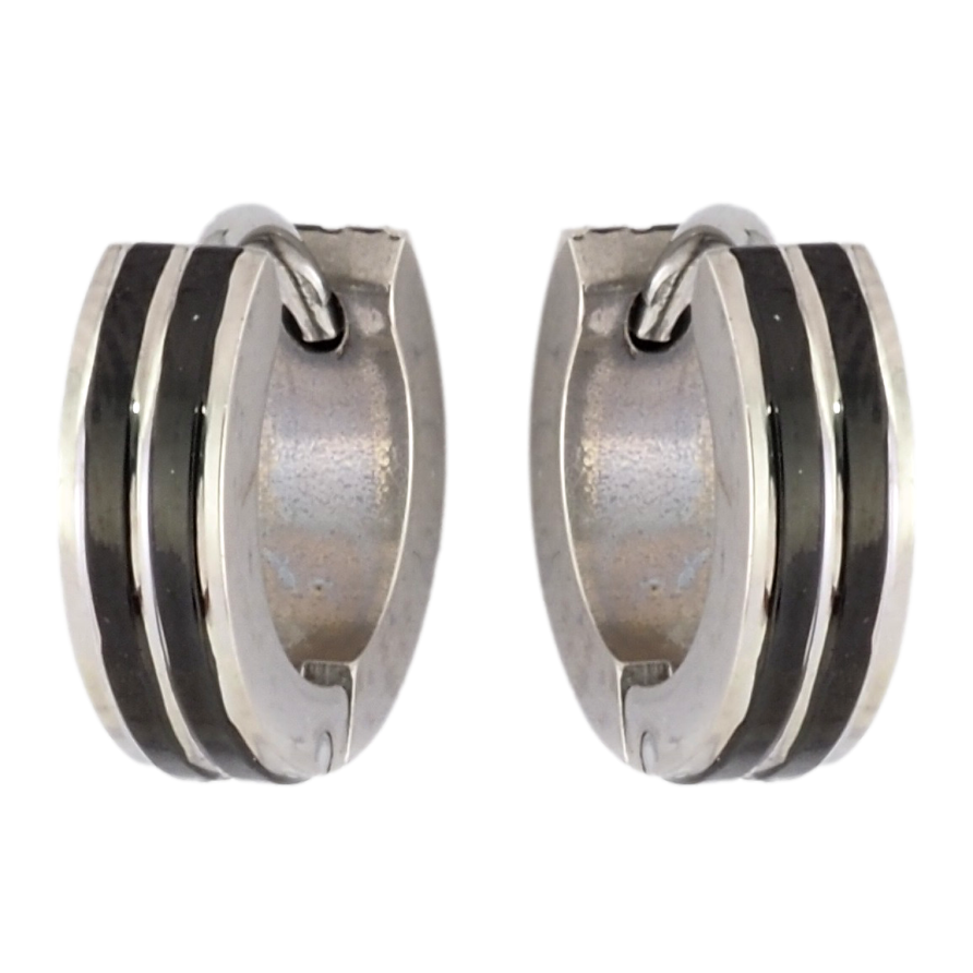 Серьги Xuping TTM Stainless Steel цвет Родий колечки Полосатый узор черными вставками фото №1 Серьги Xuping TTM Stainless Steel цвет Родий колечки Полосатый узор черными вставками фото №1