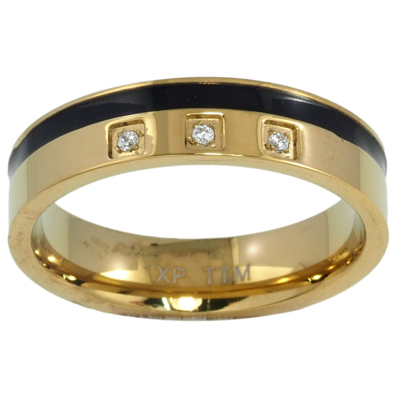 Каблучка Xuping TTM Stainless Steel Колір 14К Смуга чорною емаллю і цирконій, шир. 5мм» фото №8