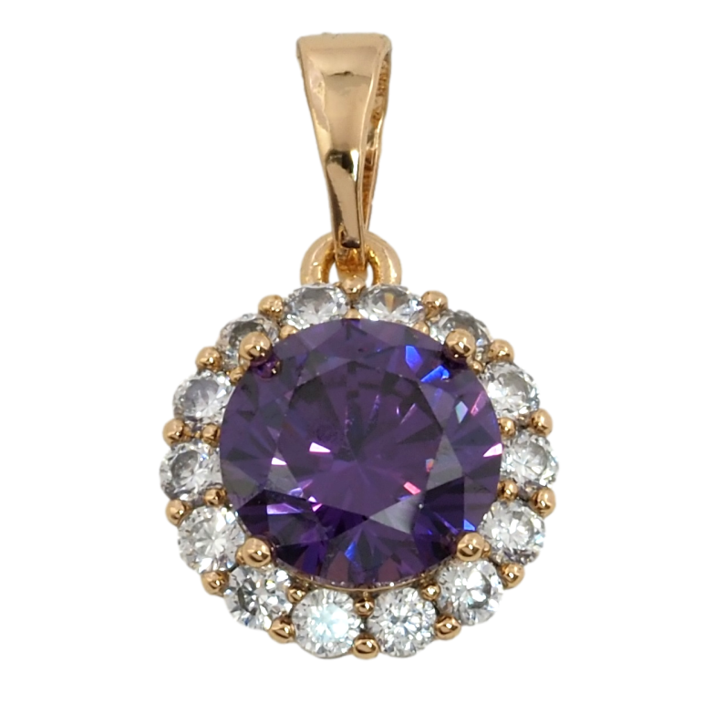 Кулон Xuping Позолота 18K Сиреневый фианит в обрамлении циркония для цепочки до 5мм фото №24