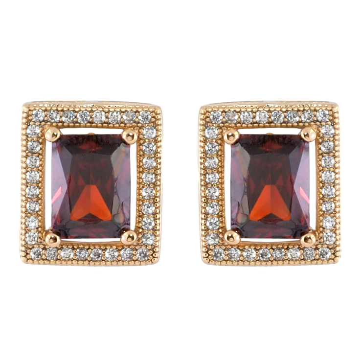 Сережки Xuping Позолота 18K пусети «Червоні фіаніти в обрамленні цирконію» 11х13мм фото №5