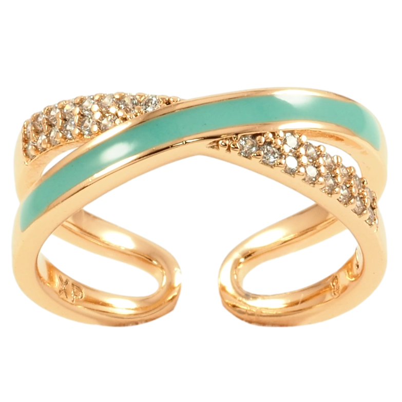 Кольцо Xuping Позолота 18K Дорожка циркония и бирюзовой эмали фото №1 Кольцо Xuping Позолота 18K Дорожка циркония и бирюзовой эмали фото №1
