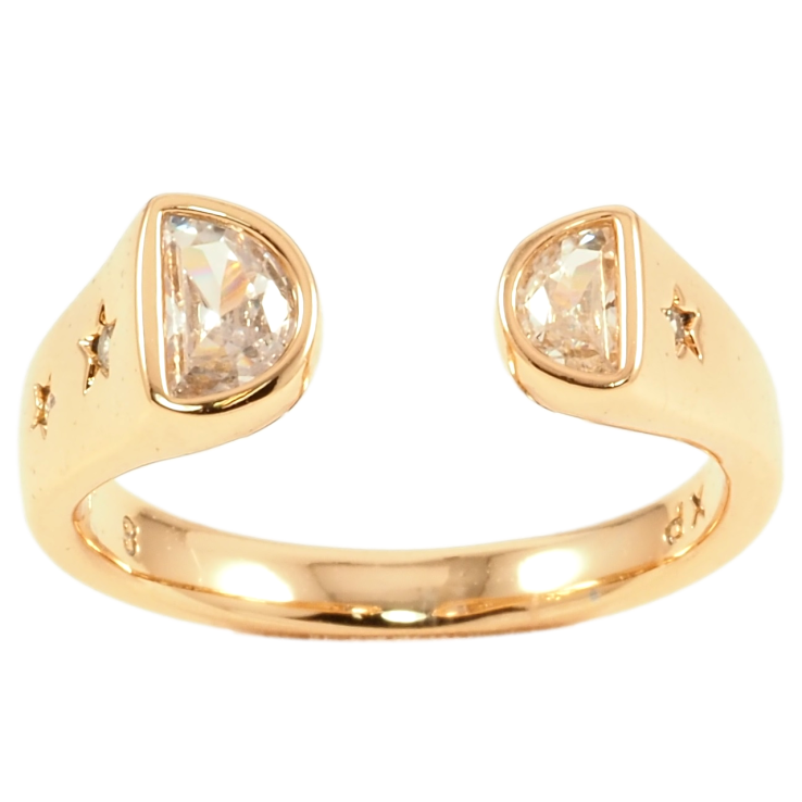 Каблучка Xuping Позолота 18K «Два кристали з бічним візерунком зірочки» фото №14 Каблучка Xuping Позолота 18K «Два кристали з бічним візерунком зірочки» фото №14