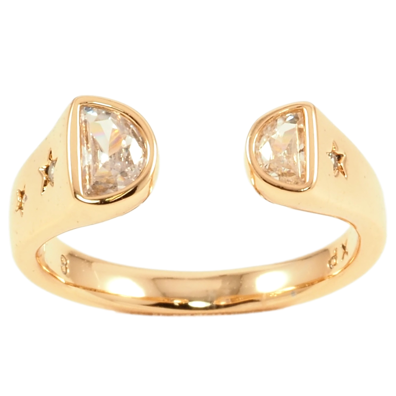 Каблучка Xuping Позолота 18K «Два кристали з бічним візерунком зірочки» фото №4 Каблучка Xuping Позолота 18K «Два кристали з бічним візерунком зірочки» фото №4