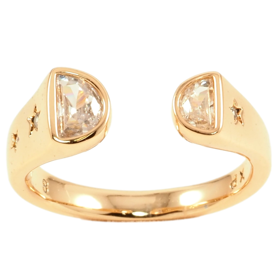 Кольцо Xuping Позолота 18K Два кристалла с боковым узором звездочки фото №1 Кольцо Xuping Позолота 18K Два кристалла с боковым узором звездочки фото №1