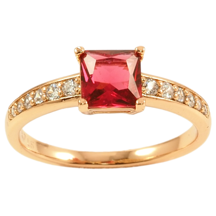 Каблучка Xuping Позолота 18K «Малиновий фіаніт на доріжці цирконію» фото №6 Каблучка Xuping Позолота 18K «Малиновий фіаніт на доріжці цирконію» фото №6