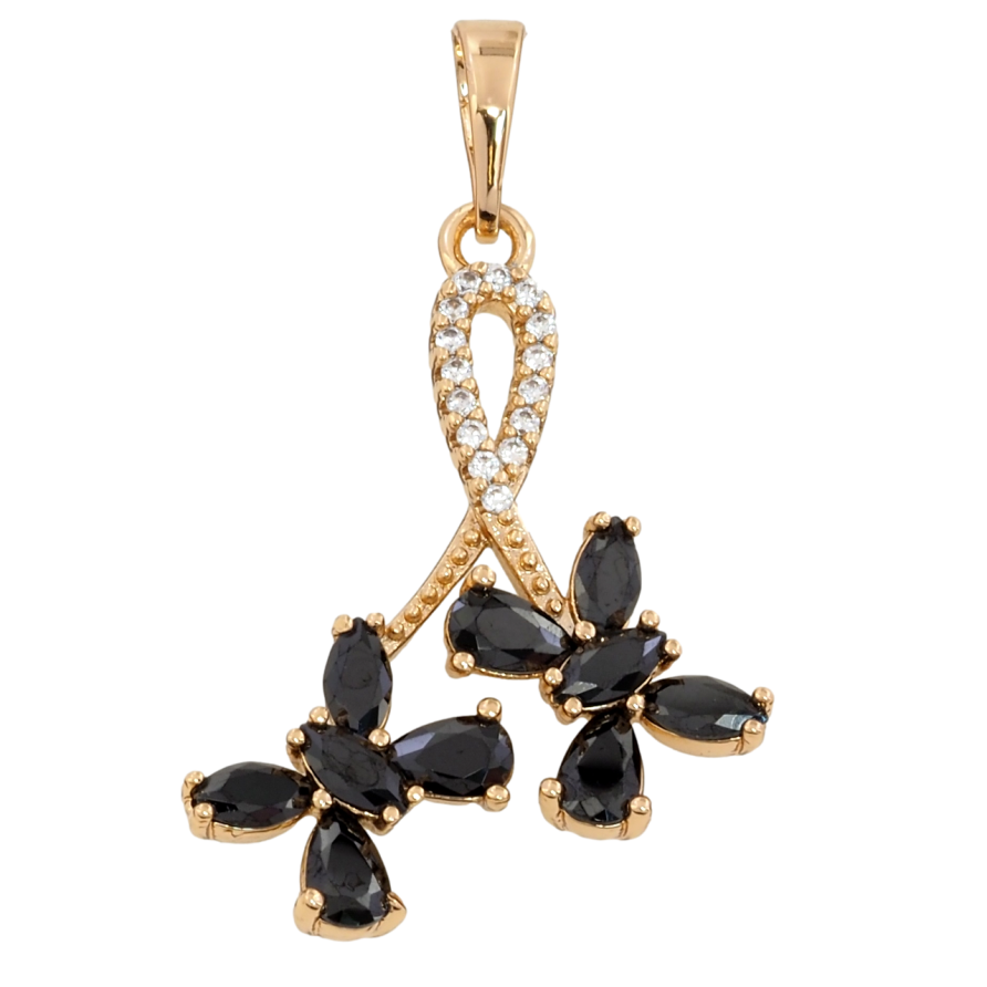Кулон Xuping Позолота 18K Петелька с бабочками из черных фианитов для цепочки до 6мм фото №1