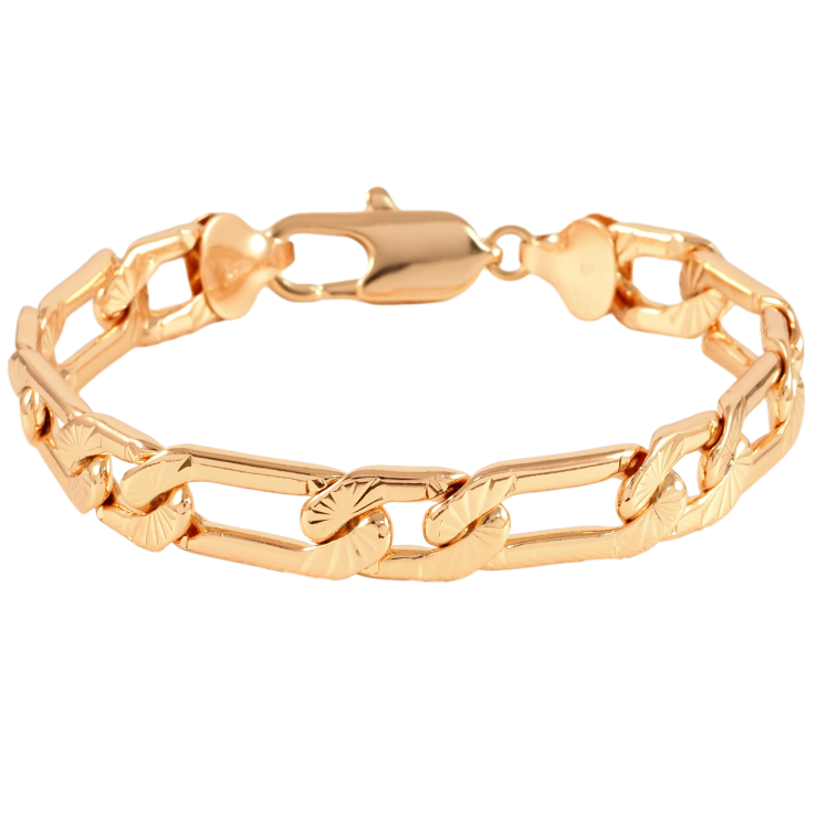 Браслет Xuping Позолота 18K Цепочка плетение Фигаро с узором размер 23.5см х 11мм фото №2