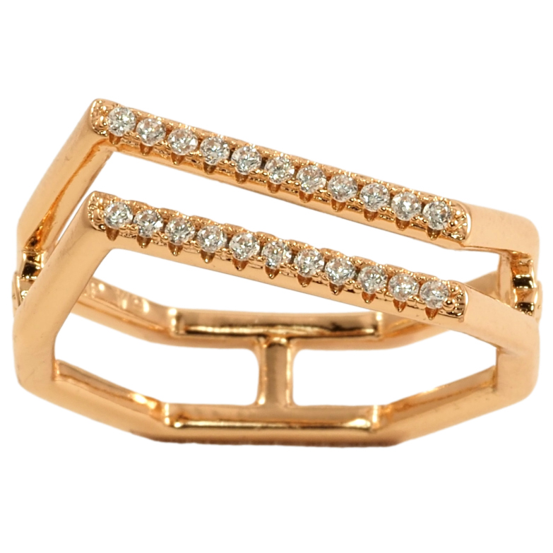 Кольцо Xuping Позолота 18K Двойная шинка с дорожками циркония фото №1 Кольцо Xuping Позолота 18K Двойная шинка с дорожками циркония фото №1