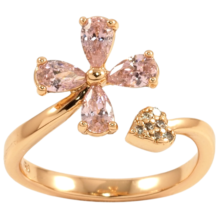 Каблучка Xuping Позолота 18K Рожева кристальна квітка з серцем фото №19 Каблучка Xuping Позолота 18K Рожева кристальна квітка з серцем фото №19