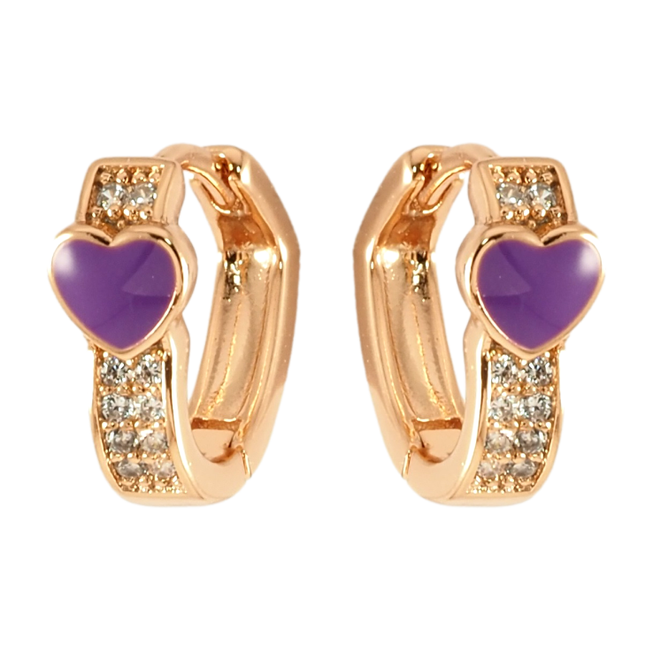 Серьги Xuping Позолота 18K колечки Инкрустация цирконием и сердечко с сиреневой эмалью фото №5 Серьги Xuping Позолота 18K колечки Инкрустация цирконием и сердечко с сиреневой эмалью фото №5