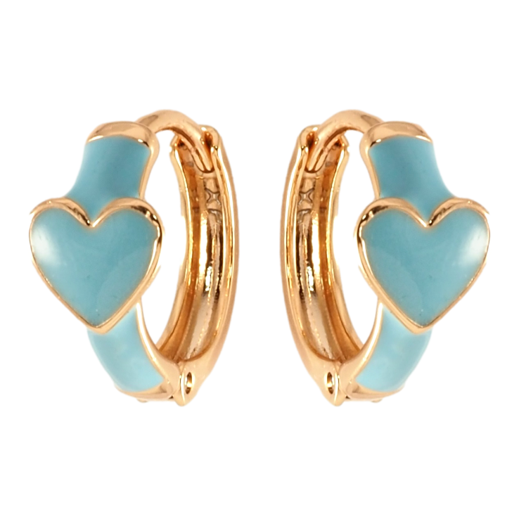 Серьги Xuping Позолота 18K колечки Сердечки с голубой эмалью фото №2 Серьги Xuping Позолота 18K колечки Сердечки с голубой эмалью фото №2