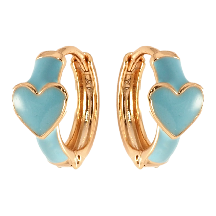 Серьги Xuping Позолота 18K колечки Сердечки с голубой эмалью фото №1 Серьги Xuping Позолота 18K колечки Сердечки с голубой эмалью фото №1