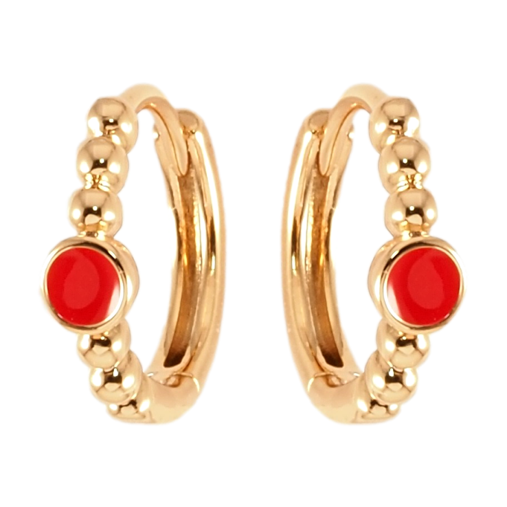 Сережки Xuping Позолота 18K колечка Візерунок із кульок і колечка червоної емалі фото №3 Сережки Xuping Позолота 18K колечка Візерунок із кульок і колечка червоної емалі фото №3