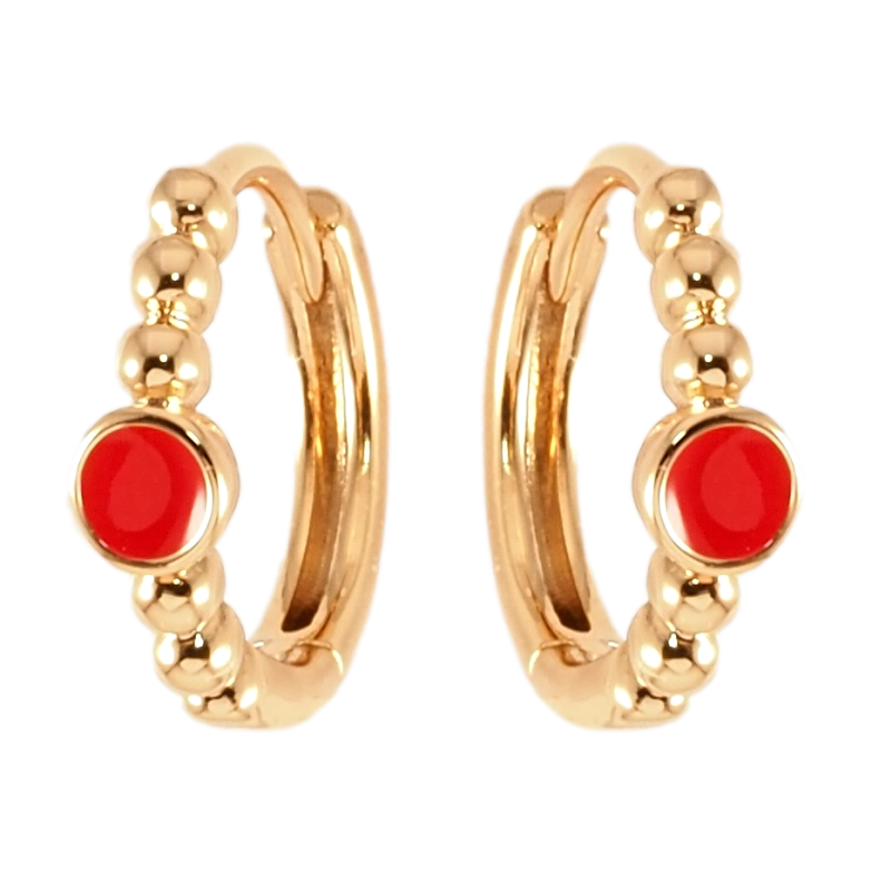 Серьги Xuping Позолота 18K колечки Узор из шариков и колечка красной эмали фото №1 Серьги Xuping Позолота 18K колечки Узор из шариков и колечка красной эмали фото №1