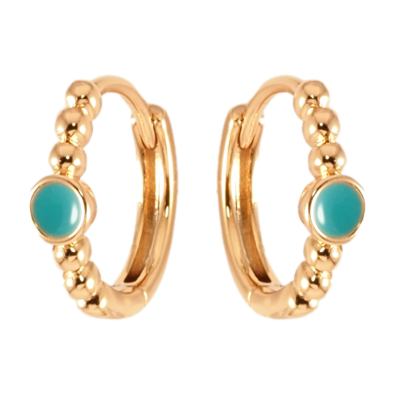Серьги Xuping Позолота 18K колечки Узор из шариков и колечка голубой эмали фото №1 Серьги Xuping Позолота 18K колечки Узор из шариков и колечка голубой эмали фото №1