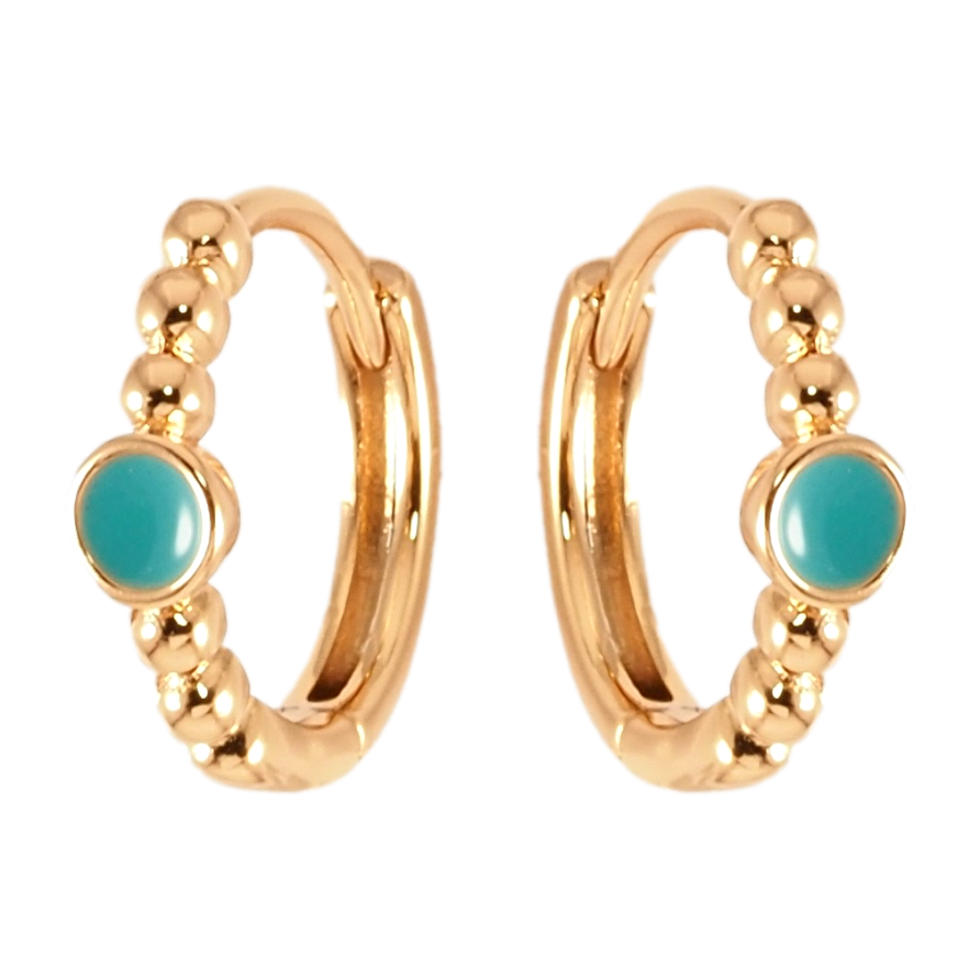 Серьги Xuping Позолота 18K колечки Узор из шариков и колечка голубой эмали фото №1 Серьги Xuping Позолота 18K колечки Узор из шариков и колечка голубой эмали фото №1