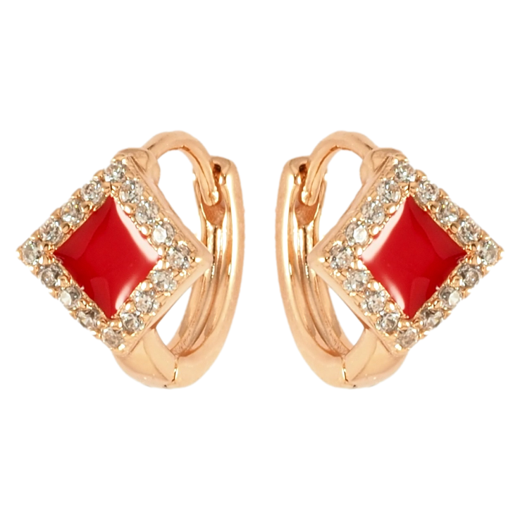 Серьги Xuping Позолота 18K колечки Ромбовый узор с красной эмалью и цирконием фото №2 Серьги Xuping Позолота 18K колечки Ромбовый узор с красной эмалью и цирконием фото №2