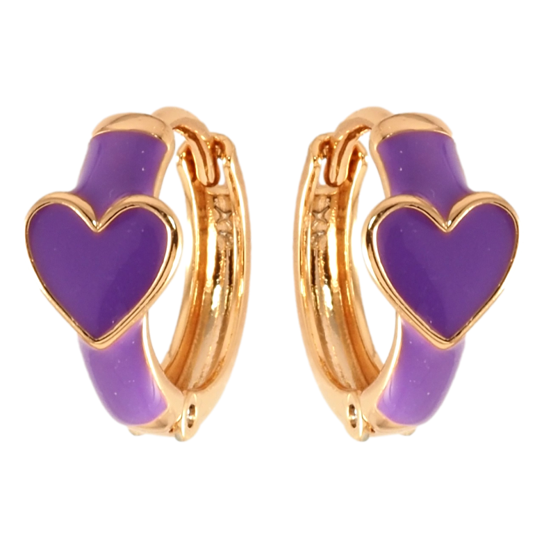 Сережки Xuping Позолота 18K колечка Сердечко з бузковою емаллю фото №3 Сережки Xuping Позолота 18K колечка Сердечко з бузковою емаллю фото №3