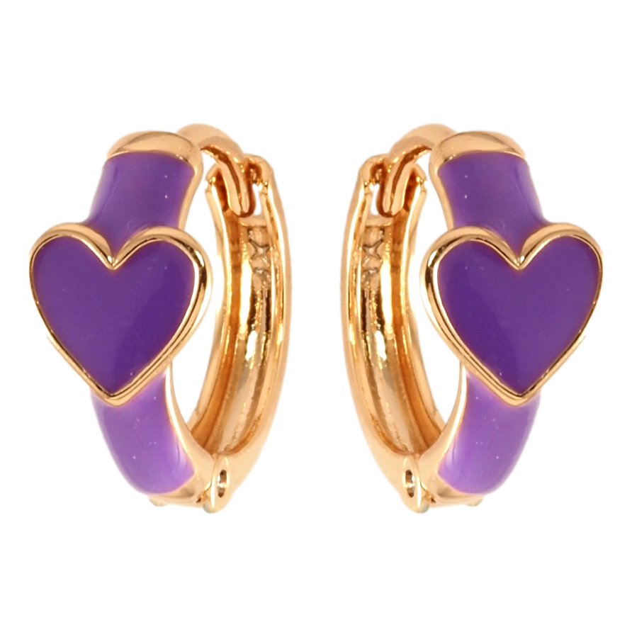 Серьги Xuping Позолота 18K колечки Сердечко с сиреневой эмалью фото №1 Серьги Xuping Позолота 18K колечки Сердечко с сиреневой эмалью фото №1