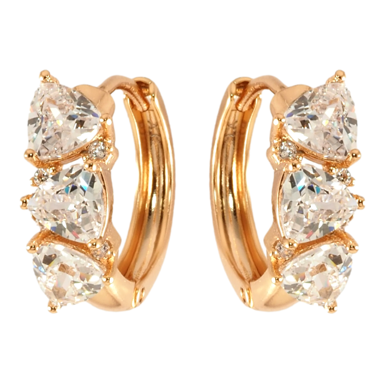 Серьги Xuping Позолота 18K колечки Три кристалла фото №1 Серьги Xuping Позолота 18K колечки Три кристалла фото №1