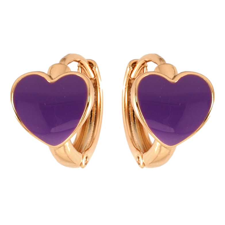 Серьги Xuping Позолота 18K колечки Сердечки с сиреневой эмалью фото №2 Серьги Xuping Позолота 18K колечки Сердечки с сиреневой эмалью фото №2