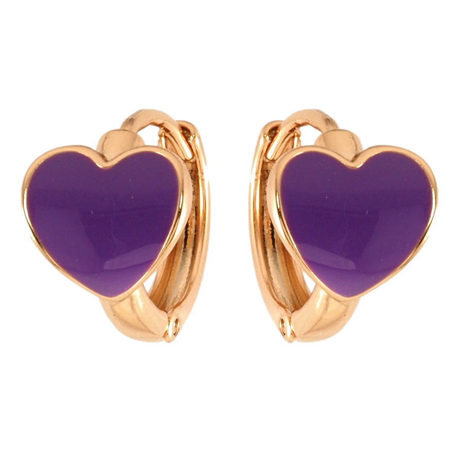 Серьги Xuping Позолота 18K колечки Сердечки с сиреневой эмалью фото №1 Серьги Xuping Позолота 18K колечки Сердечки с сиреневой эмалью фото №1