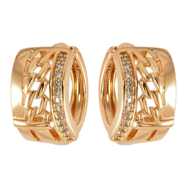 Серьги Xuping Позолота 18K колечки Узор цепочка с дорожкой циркония фото №1 Серьги Xuping Позолота 18K колечки Узор цепочка с дорожкой циркония фото №1