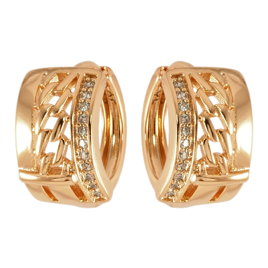 Серьги Xuping Позолота 18K колечки Узор цепочка с дорожкой циркония фото №1 Серьги Xuping Позолота 18K колечки Узор цепочка с дорожкой циркония фото №1