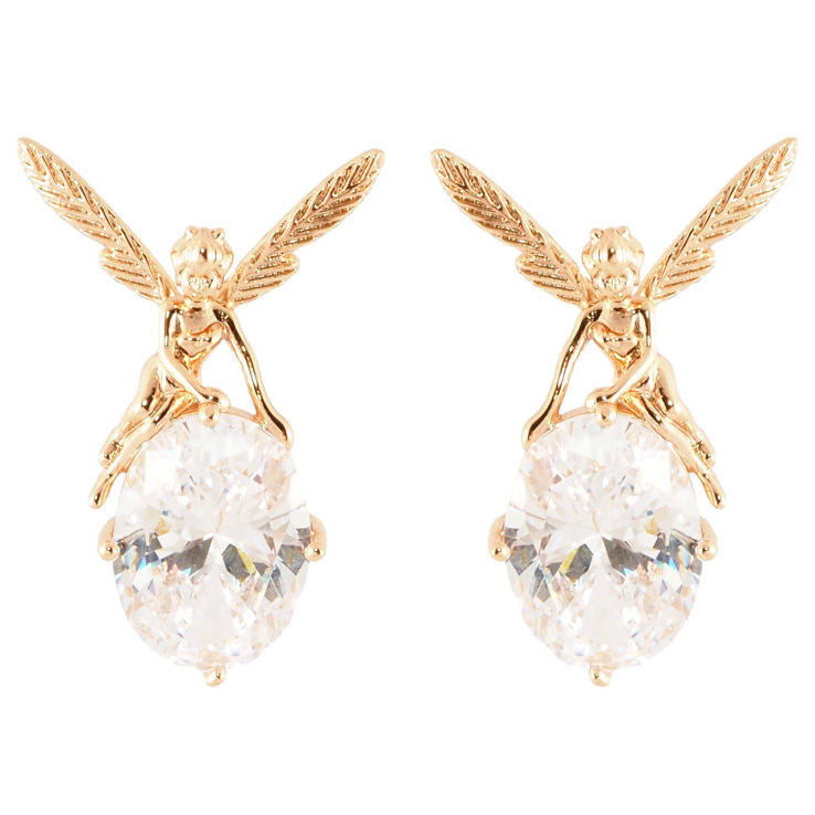 Сережки Xuping Позолота 18K пусети Фея на кристалі фото №2 Сережки Xuping Позолота 18K пусети Фея на кристалі фото №2