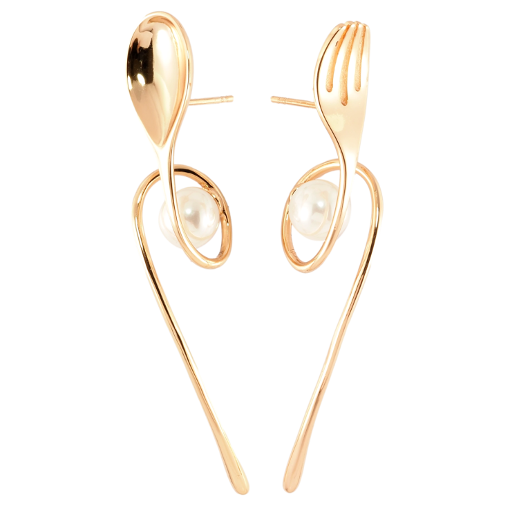 Серьги Xuping Позолота 18K пусеты Ассиметричные ложка и вилка с жемчужинами фото №12 Серьги Xuping Позолота 18K пусеты Ассиметричные ложка и вилка с жемчужинами фото №12