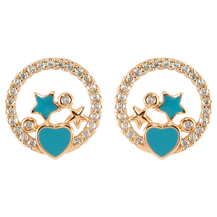 Серьги Xuping Позолота 18K пусеты Колечки с цирконием и узором голубой эмалью фото №16 Серьги Xuping Позолота 18K пусеты Колечки с цирконием и узором голубой эмалью фото №16