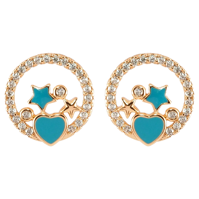 Серьги Xuping Позолота 18K пусеты Колечки с цирконием и узором голубой эмалью фото №1 Серьги Xuping Позолота 18K пусеты Колечки с цирконием и узором голубой эмалью фото №1