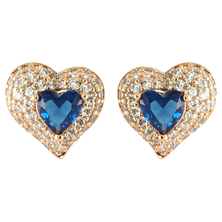 Сережки Xuping Позолота 18K пусети Сердечка з інкрустацією цирконієм та синіми фіанітами фото №5 Сережки Xuping Позолота 18K пусети Сердечка з інкрустацією цирконієм та синіми фіанітами фото №5