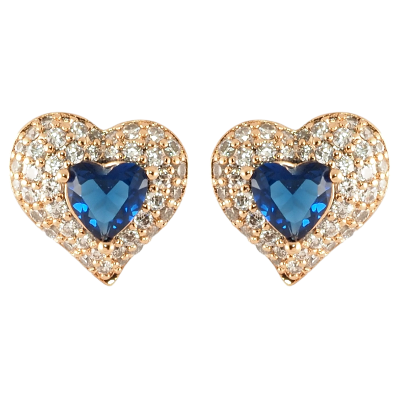 Серьги Xuping Позолота 18K пусеты Сердечки с инкрустацией цирконием и синими фианитами фото №1 Серьги Xuping Позолота 18K пусеты Сердечки с инкрустацией цирконием и синими фианитами фото №1