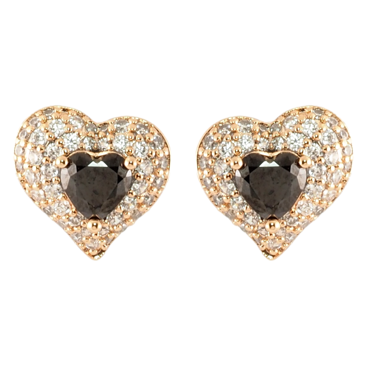 Сережки Xuping Позолота 18K пусети Сердечка з інкрустацією цирконієм та чорними фіанітами фото №3 Сережки Xuping Позолота 18K пусети Сердечка з інкрустацією цирконієм та чорними фіанітами фото №3