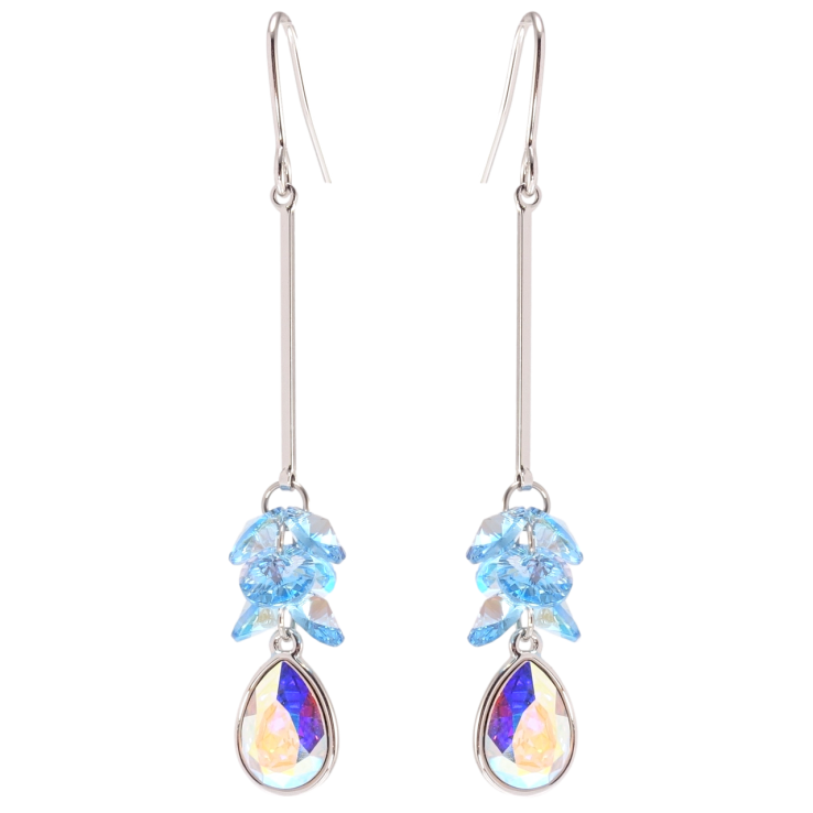 Серьги Xuping цвет Родий с кристаллами Swarovski французский замок Подвески с кристаллами Aquamarine и АВ фото №11 Серьги Xuping цвет Родий с кристаллами Swarovski французский замок Подвески с кристаллами Aquamarine и АВ фото №11