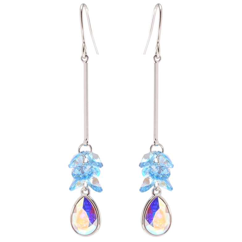Сережки Xuping колір Родій з кристалами Swarovski французький замок Підвіски з кристалами Aquamarine та АВ фото №11 Сережки Xuping колір Родій з кристалами Swarovski французький замок Підвіски з кристалами Aquamarine та АВ фото №11