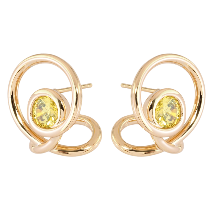 Серьги Xuping JEAN GOUJON Позолота 18К пусеты Закрученный узор с желтыми фианитами фото №13