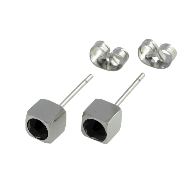 Сережки Xuping TTM Stainless Steel колір Родій пусети Кубики з чорними фіанітами 5х5мм фото №2 Сережки Xuping TTM Stainless Steel колір Родій пусети Кубики з чорними фіанітами 5х5мм фото №2