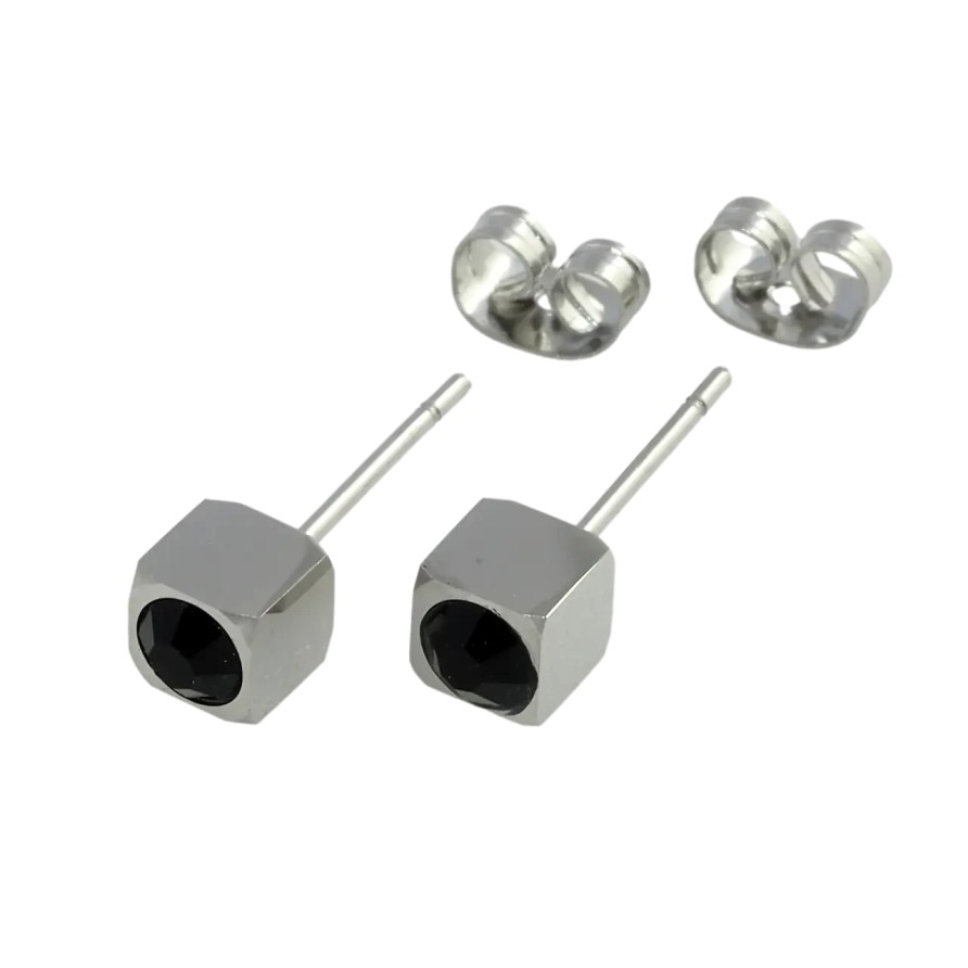 Сережки Xuping TTM Stainless Steel колір Родій пусети Кубики з чорними фіанітами 5х5мм фото №1 Сережки Xuping TTM Stainless Steel колір Родій пусети Кубики з чорними фіанітами 5х5мм фото №1