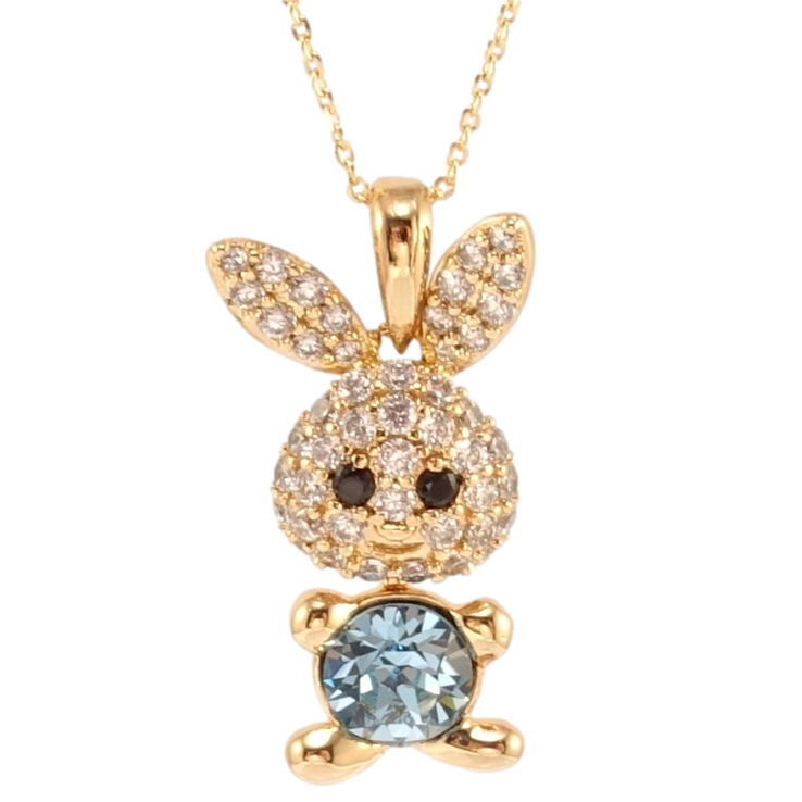 Кулон Xuping цвет 18K с кр-ми Swarovski на цепочке Зайка с кристаллом Aquamarine дл. 40-45см х 1мм фото №5