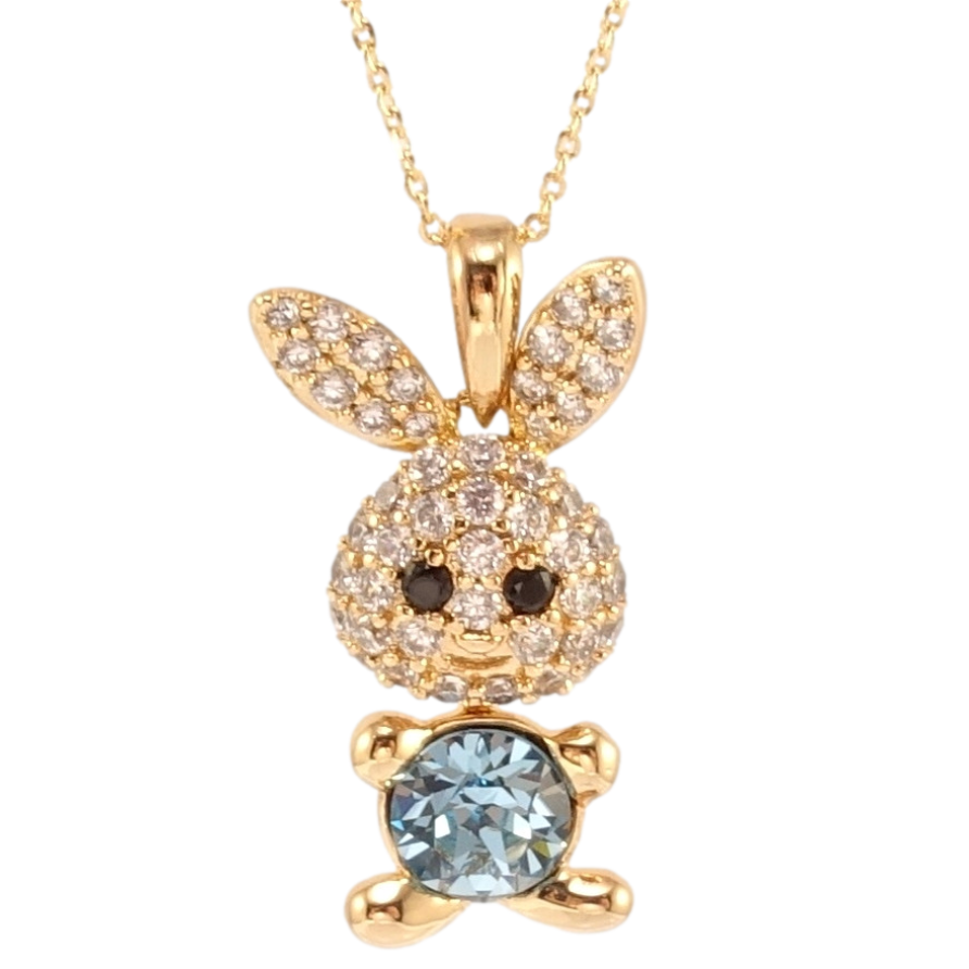 Кулон Xuping цвет 18K с кр-ми Swarovski на цепочке Зайка с кристаллом Aquamarine дл. 40-45см х 1мм фото №1