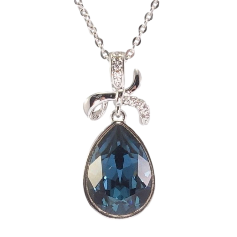 Кулон Xuping колір Родій з кристалами Swarovski на ланцюжку Бант і Кристал Крапля Колір Montana довжина 40-45см фото №1 Кулон Xuping колір Родій з кристалами Swarovski на ланцюжку Бант і Кристал Крапля Колір Montana довжина 40-45см фото №1
