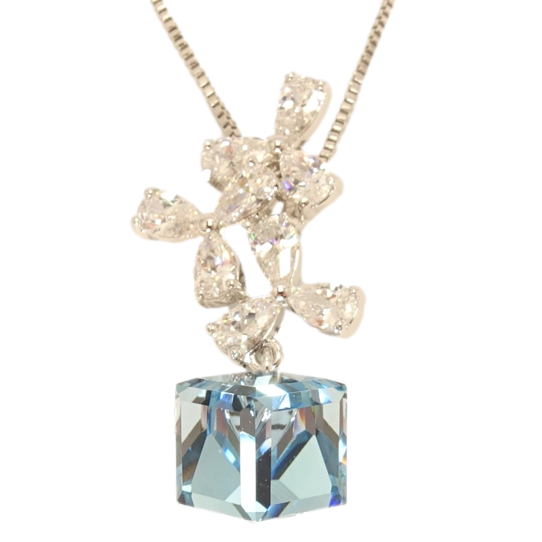 Кулон Xuping цвет Родий с кр-ми Swarovski на цепочке Цветочная феерия с кристальным кубом длина 39-44см фото №1