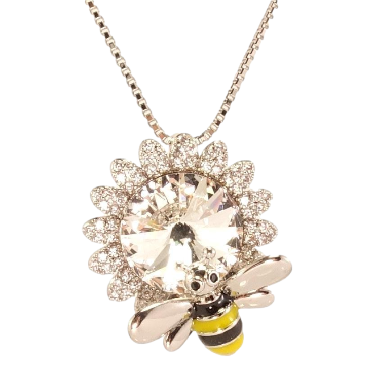 Кулон Xuping цвет Родий с кр-ми Swarovski на цепочке Цветок с кристаллом Сlear и пчелой дл.39-44см х 1мм фото №21