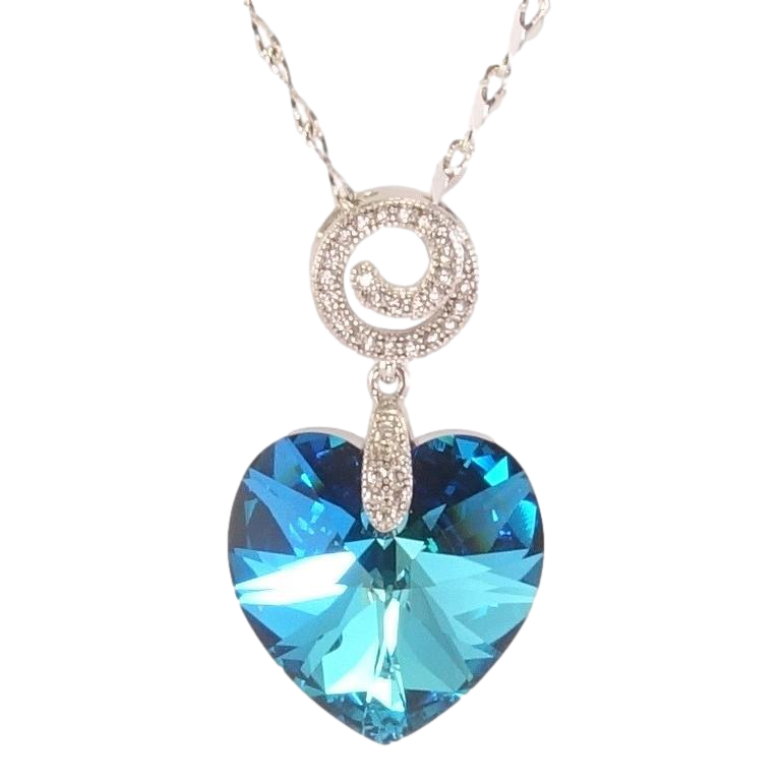 Кулон Xuping колір Родій з кр-ми Swarovski на ланцюжку Кристальне серце Metallic Blue довжина 39-44см х 2мм фото №3 Кулон Xuping колір Родій з кр-ми Swarovski на ланцюжку Кристальне серце Metallic Blue довжина 39-44см х 2мм фото №3