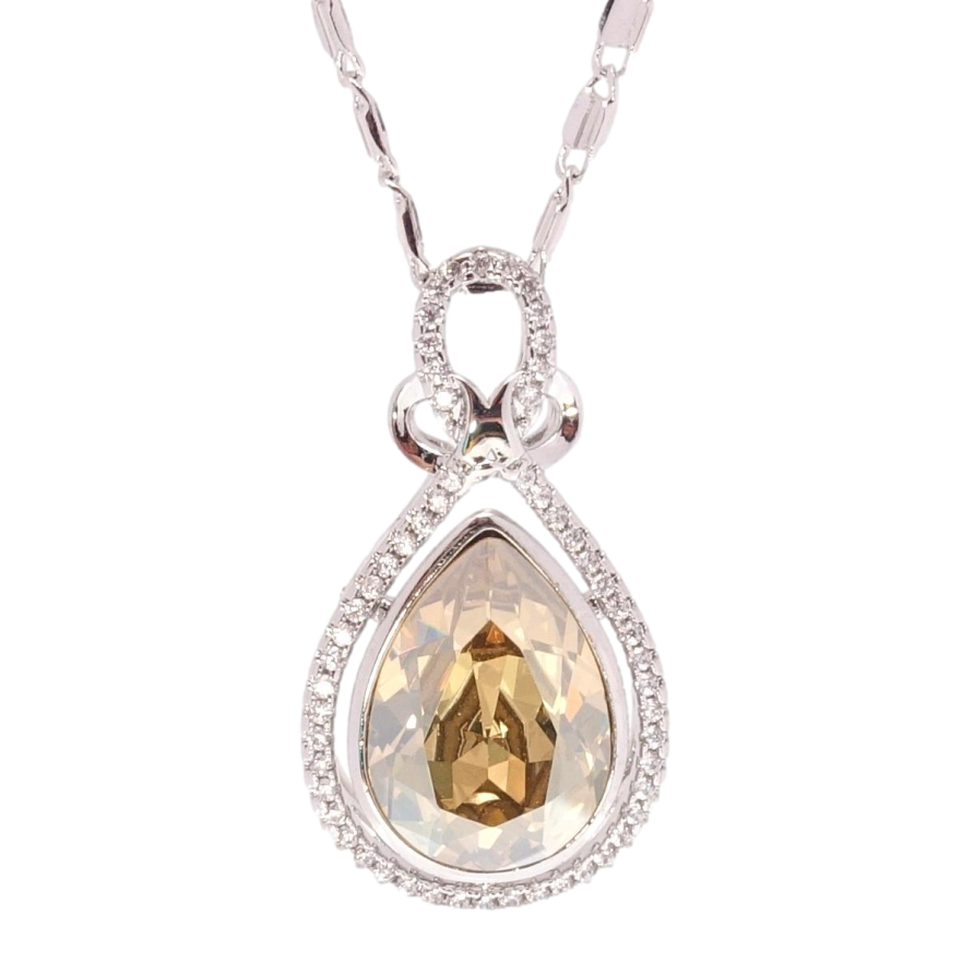 Кулон Xuping колір Родій з кр-ми Swarovski на ланцюжку Кристальна крапля Golden Shadow довжина 45см х 2мм фото №1 Кулон Xuping колір Родій з кр-ми Swarovski на ланцюжку Кристальна крапля Golden Shadow довжина 45см х 2мм фото №1