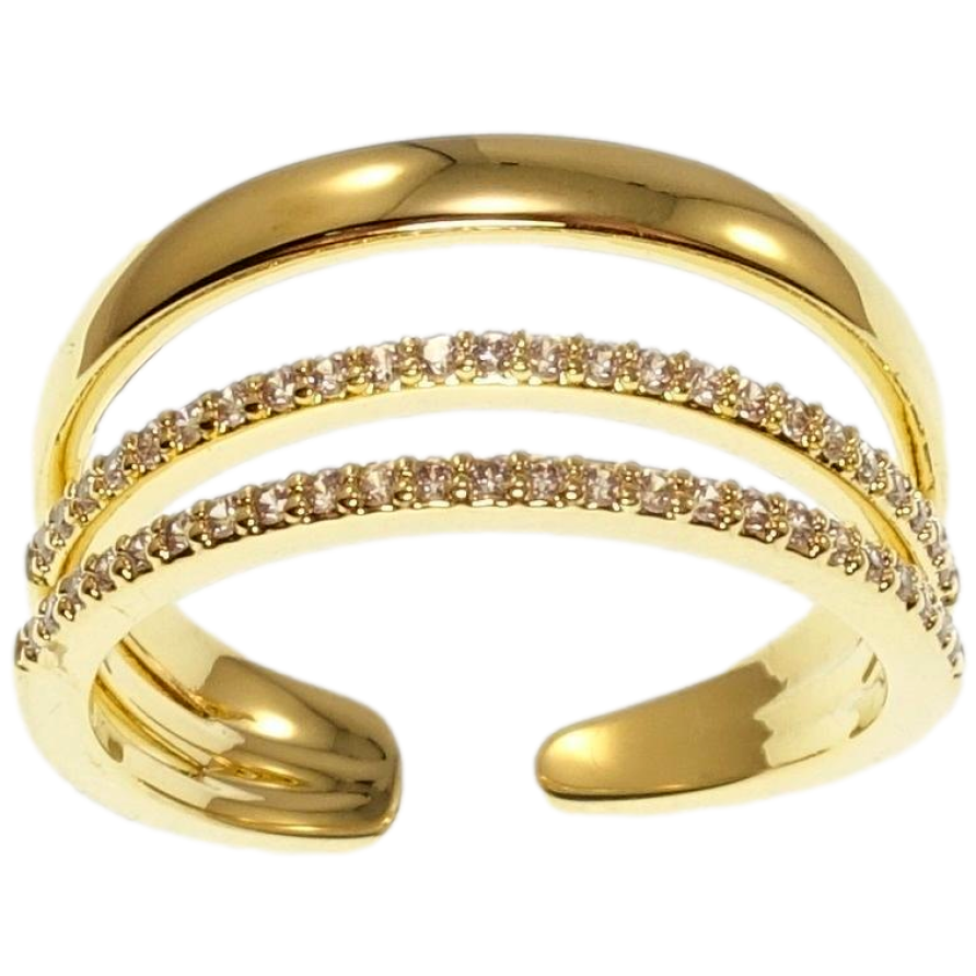 Кольцо Xuping QQMM Позолота 14K Тройная шинка с дорожками циркония фото №1 Кольцо Xuping QQMM Позолота 14K Тройная шинка с дорожками циркония фото №1