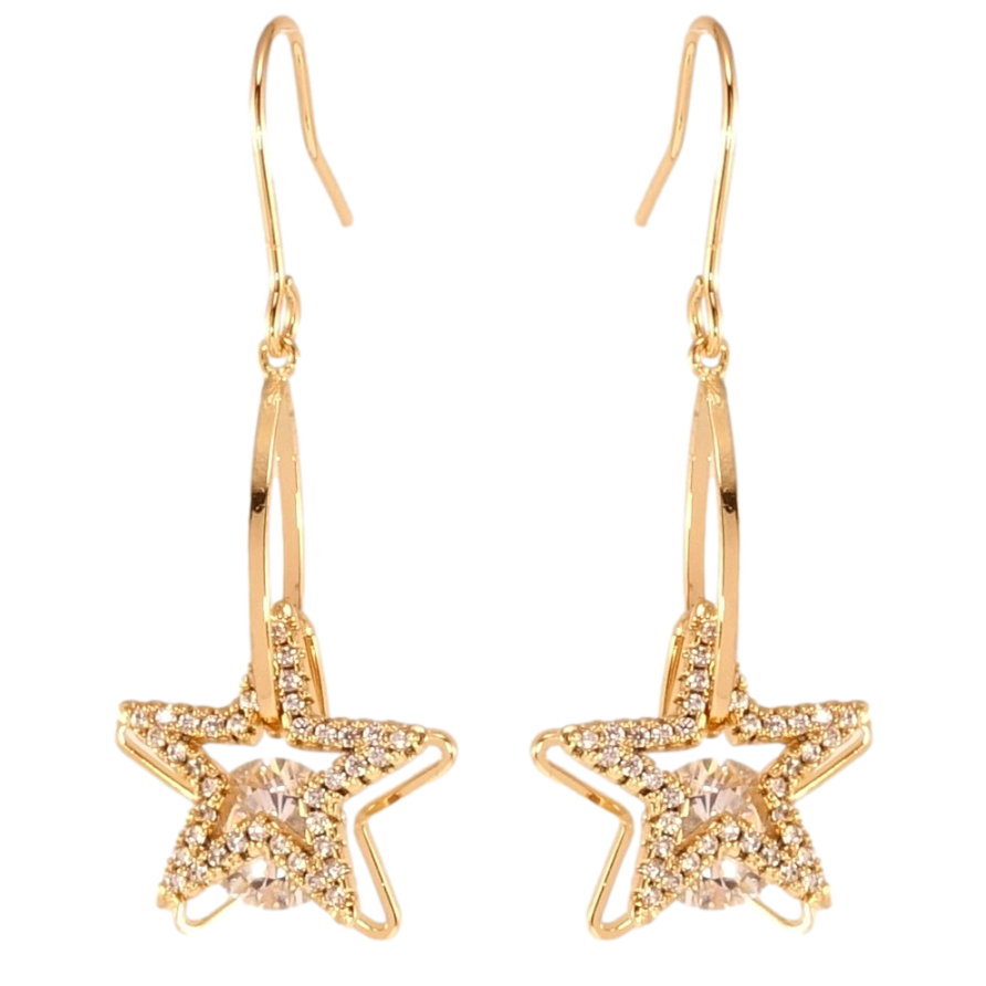 Серьги Xuping QQMM Позолота 18K французский замок Звездные подвески с цирконием фото №1