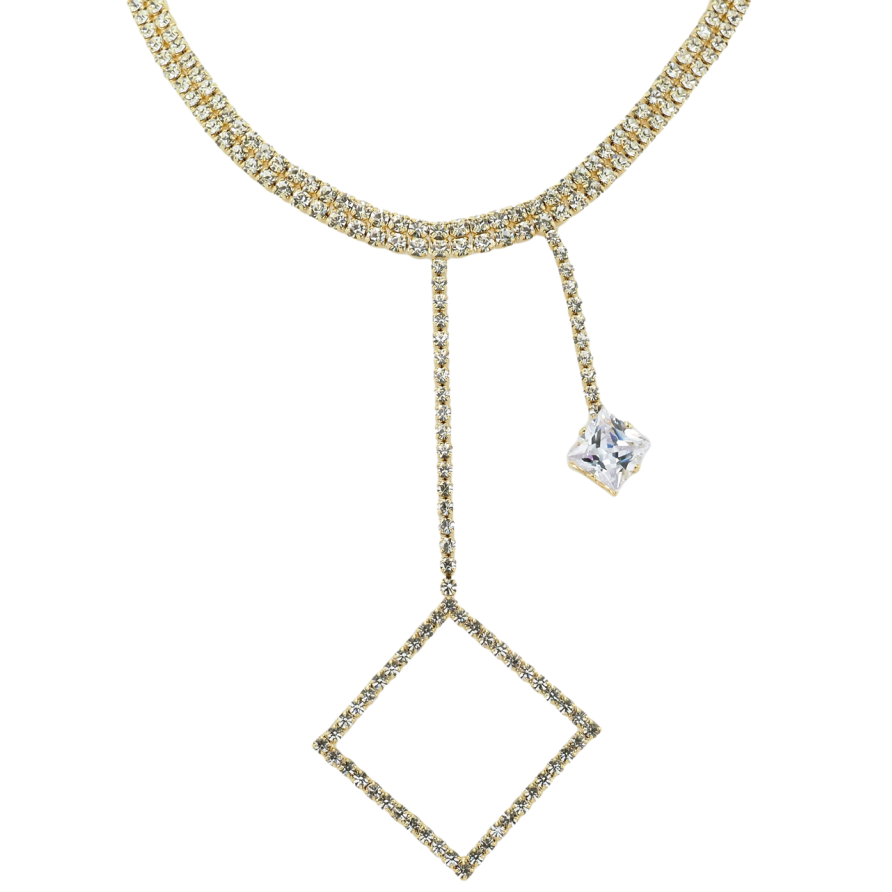 Колье Xuping QQMM Позолота 14K Двойная дорожка циркония с ромбовыми подвесками длина 32-37.5см х 5мм фото №1